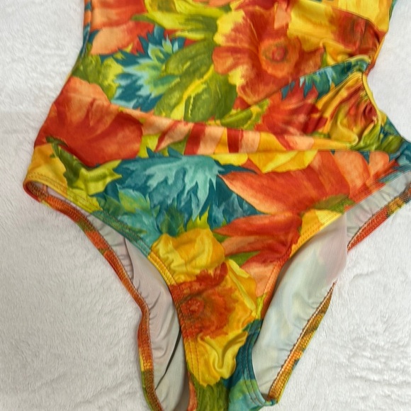 Vibrant Orange and Yellow One Piece Swimsuit with Spaghetti Straps - Picture 5 of 11